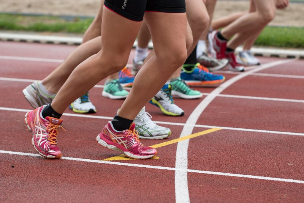 Runners lined up along a starting line to begin a race